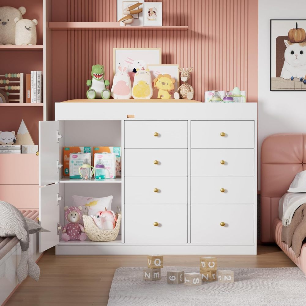 Baby Nursery Dresser Changing Table - Comò Classico per Neonati con 8