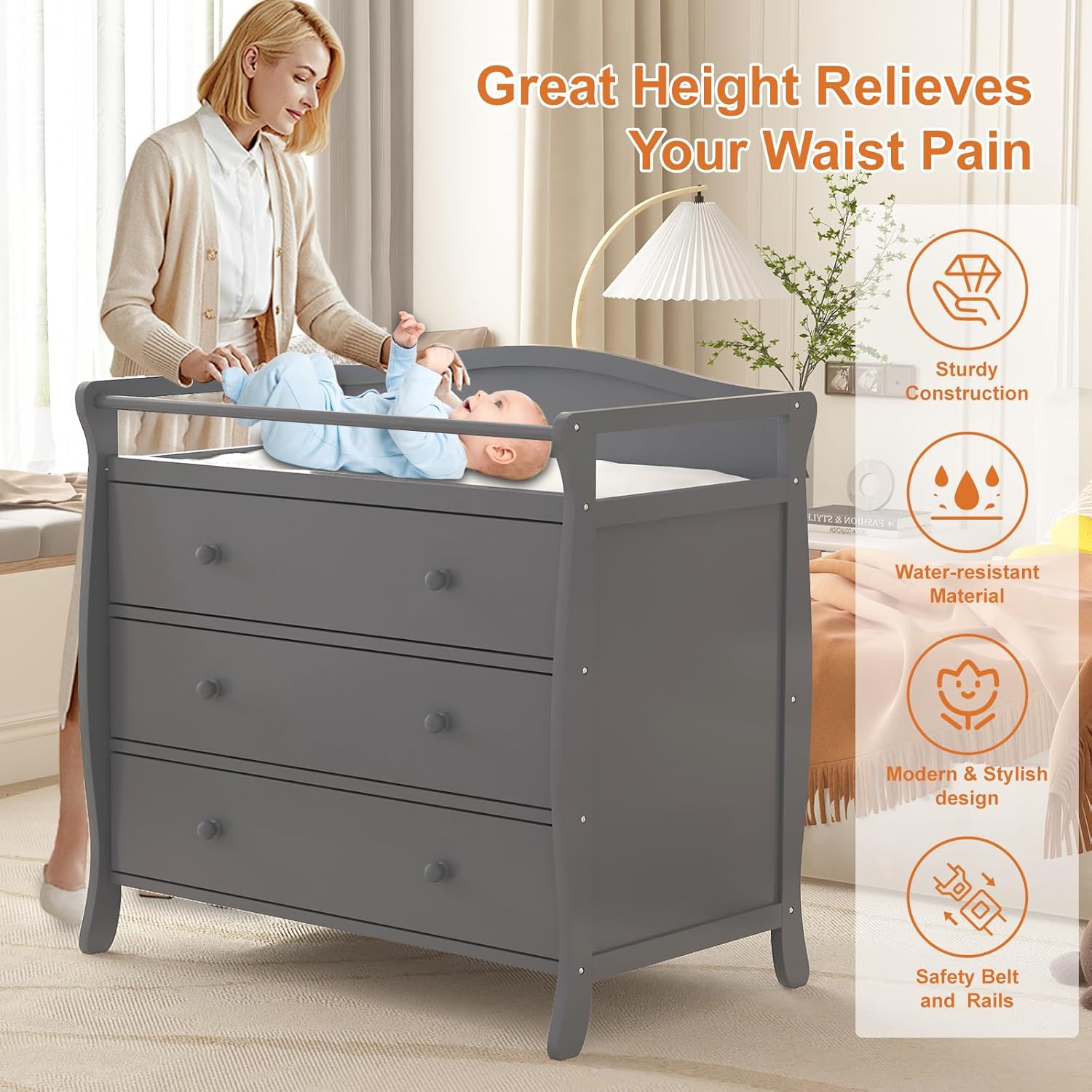 Baby Nursery Dresser Changing Table - Fasciatoio per bambini a 3 cassetti