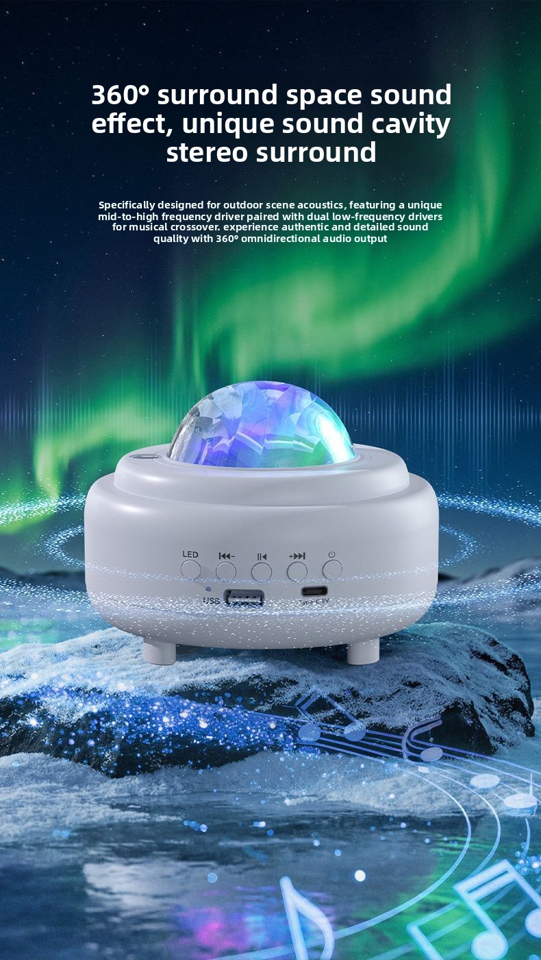 Night Light Projector Stars - Proiettore di Stelle Aurora con Altoparlante