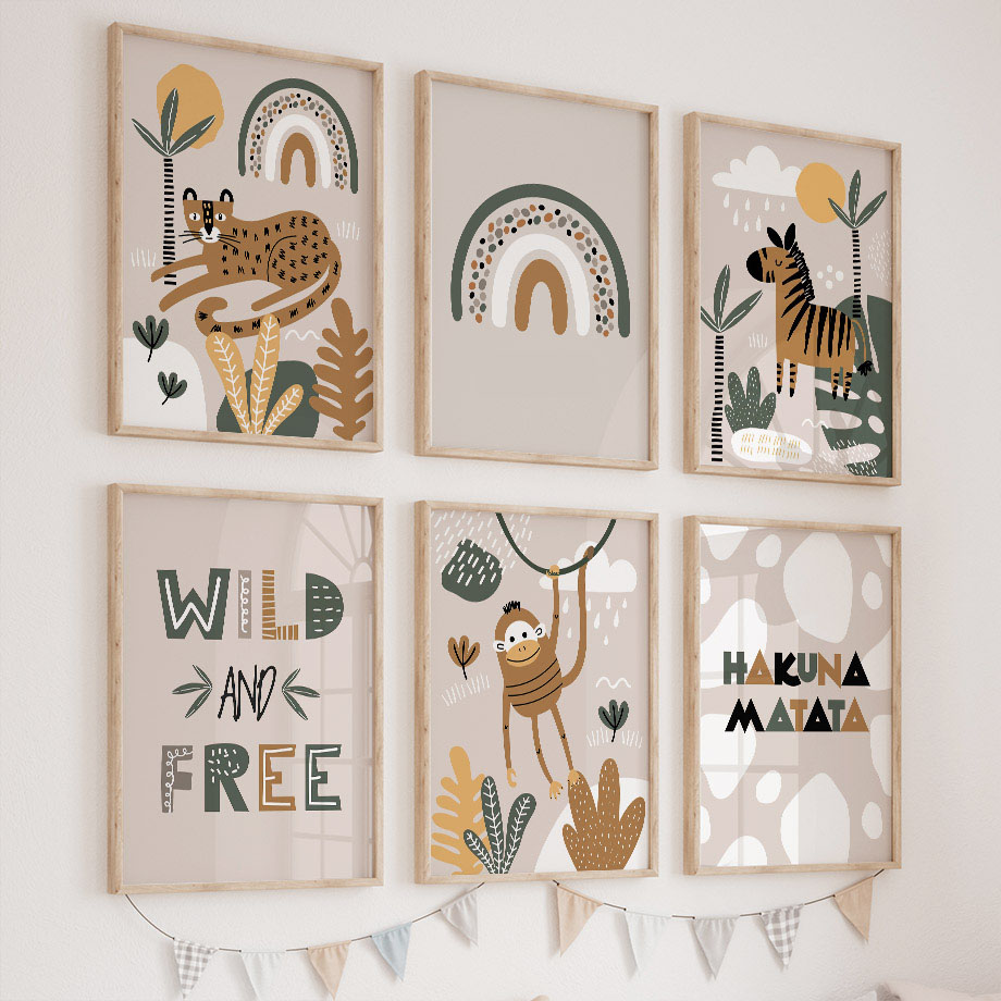 Baby Nursery Jungle - Quadri su tela con animali della