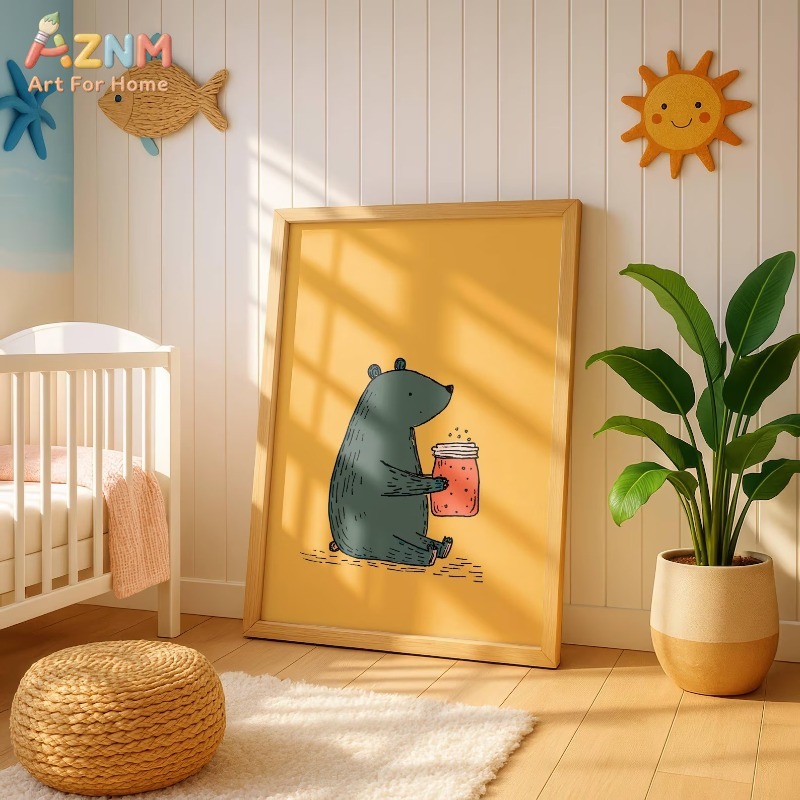 Baby Nursery Yellow - AZNM Quadro su tela con orsetto
