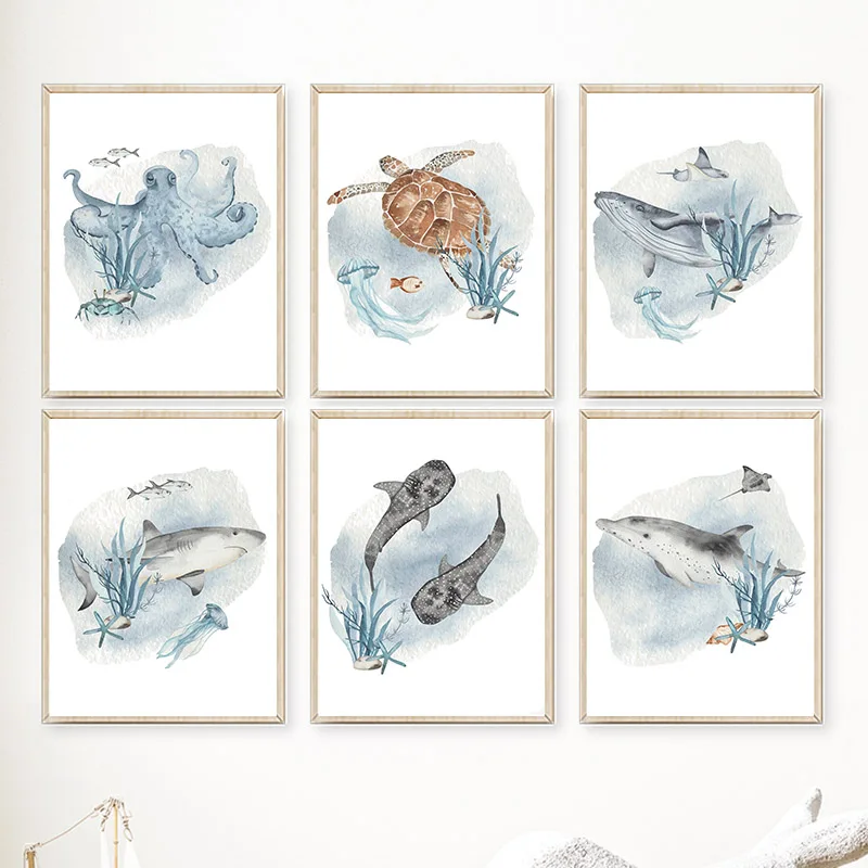 Baby Nursery Animal Pictures - Poster e stampe Whale Fish Shark
