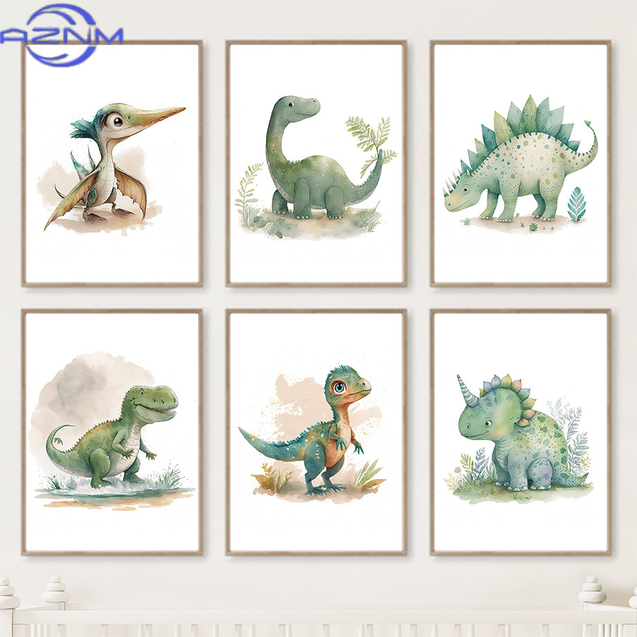 Baby Nursery Jungle - AZNM Poster Dinosauro Cartone Animato Giungla