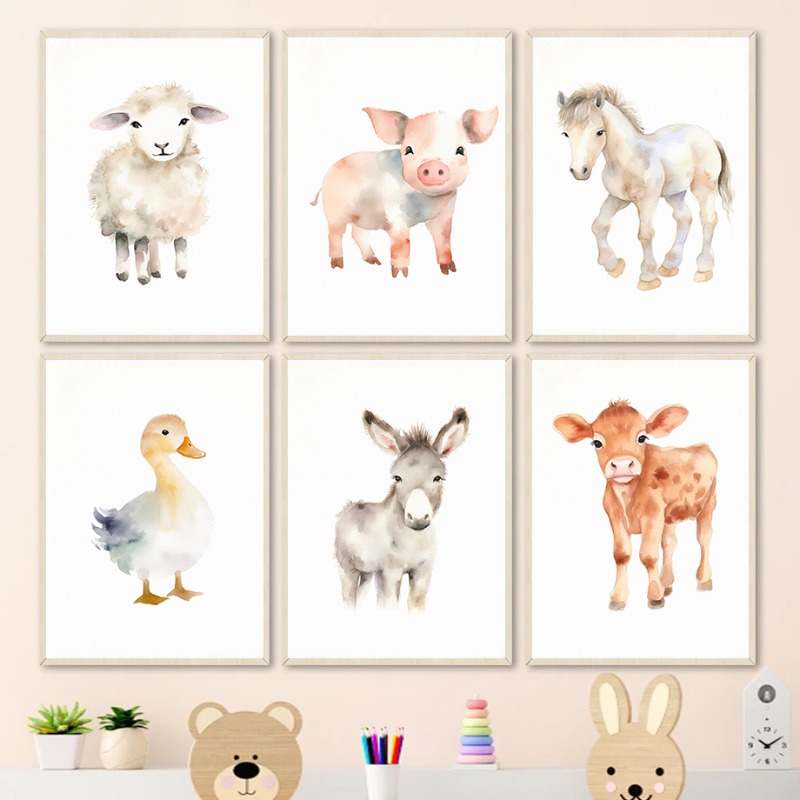 Baby Nursery Animal Pictures - Acquerello animali da fattoria neonate anatre