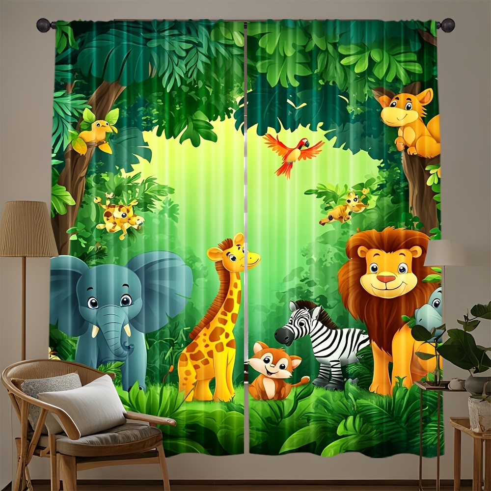 Baby Nursery Jungle - 2 Tende con Stampa Animali Cartoon,