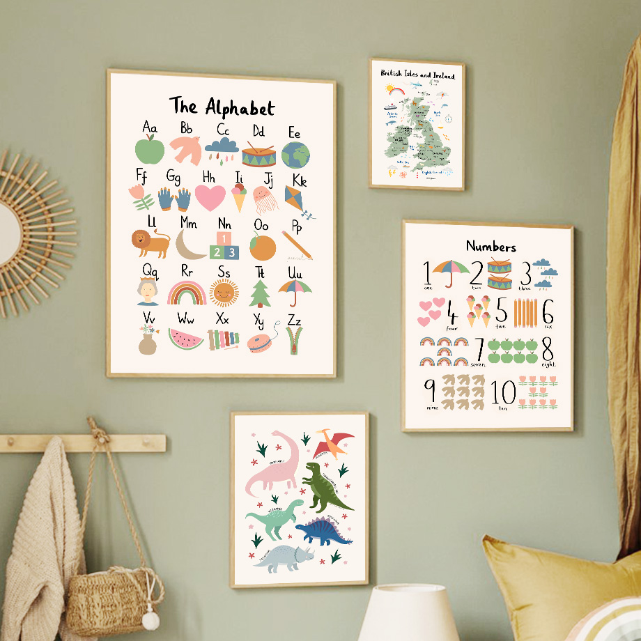 Baby Nursery Animal Pictures - Mappa del Mondo Animale con Dinosauri,
