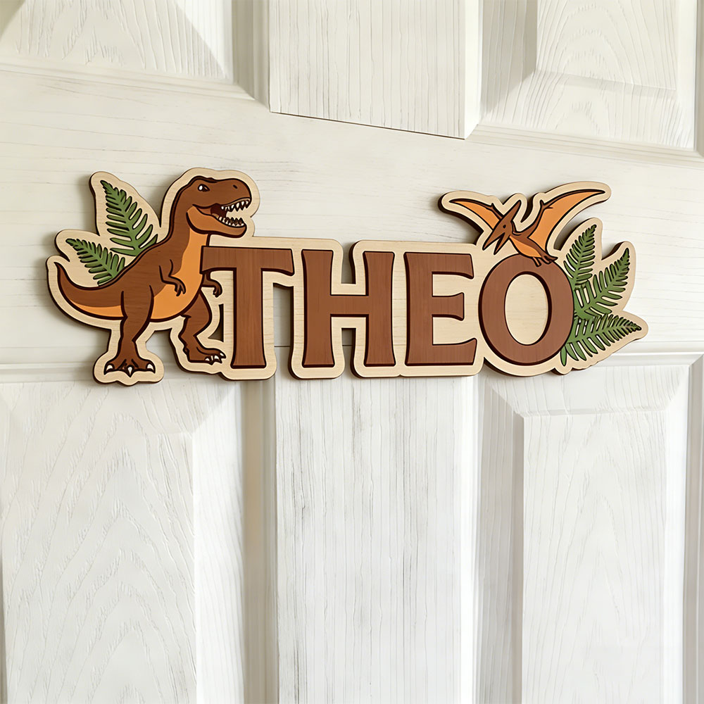 Baby Nursery Decor - Targa personalizzata con nome di dinosauro