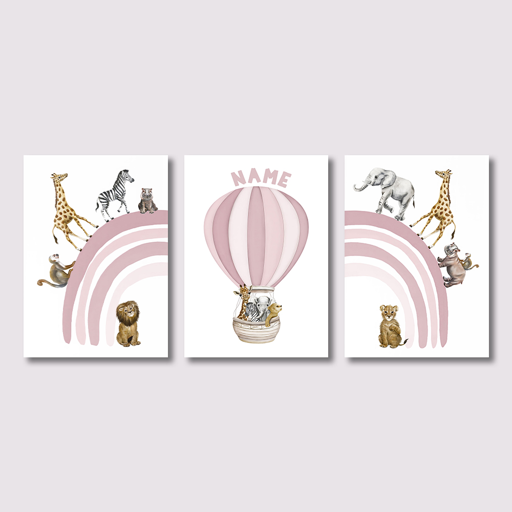 Baby Nursery Animal Pictures - Set di 3 Stampe su Tela