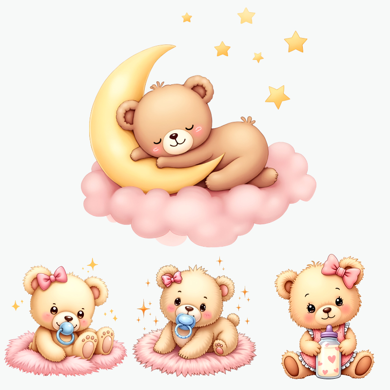 Baby Nursery Yellow - Set di adesivi con orsetti carini,
