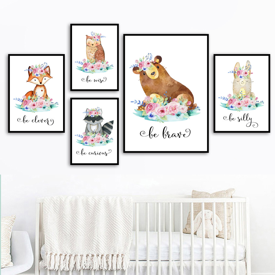 Baby Nursery Animal Pictures - Cartoon Volpe Cervo Coniglio Animali per