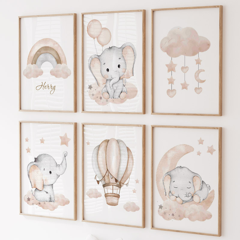 Baby Nursery Animal Pictures - Simpatico elefante palloncino caldo luna arcobaleno