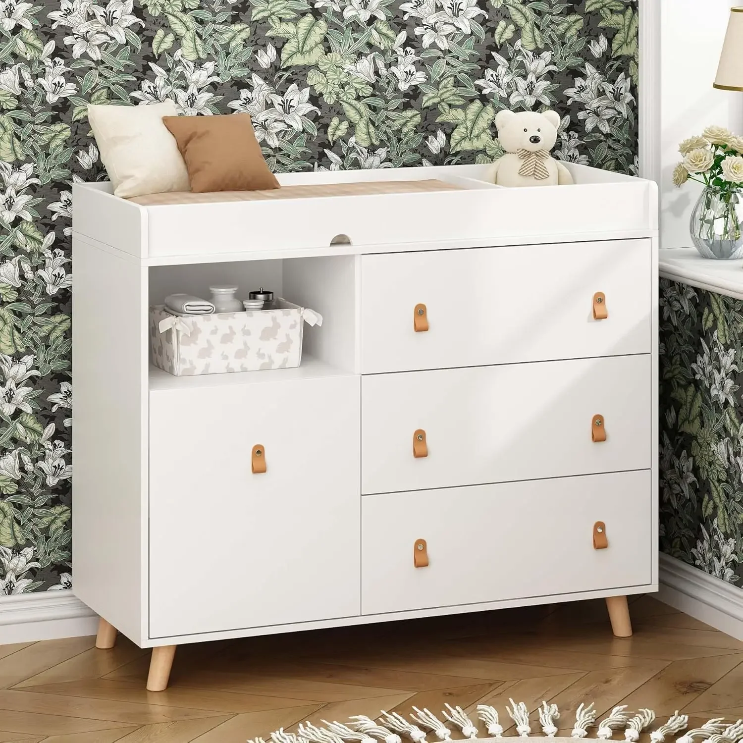 Baby Nursery Dresser Changing Table - Comò per neonati con fasciatoio, cassetti,