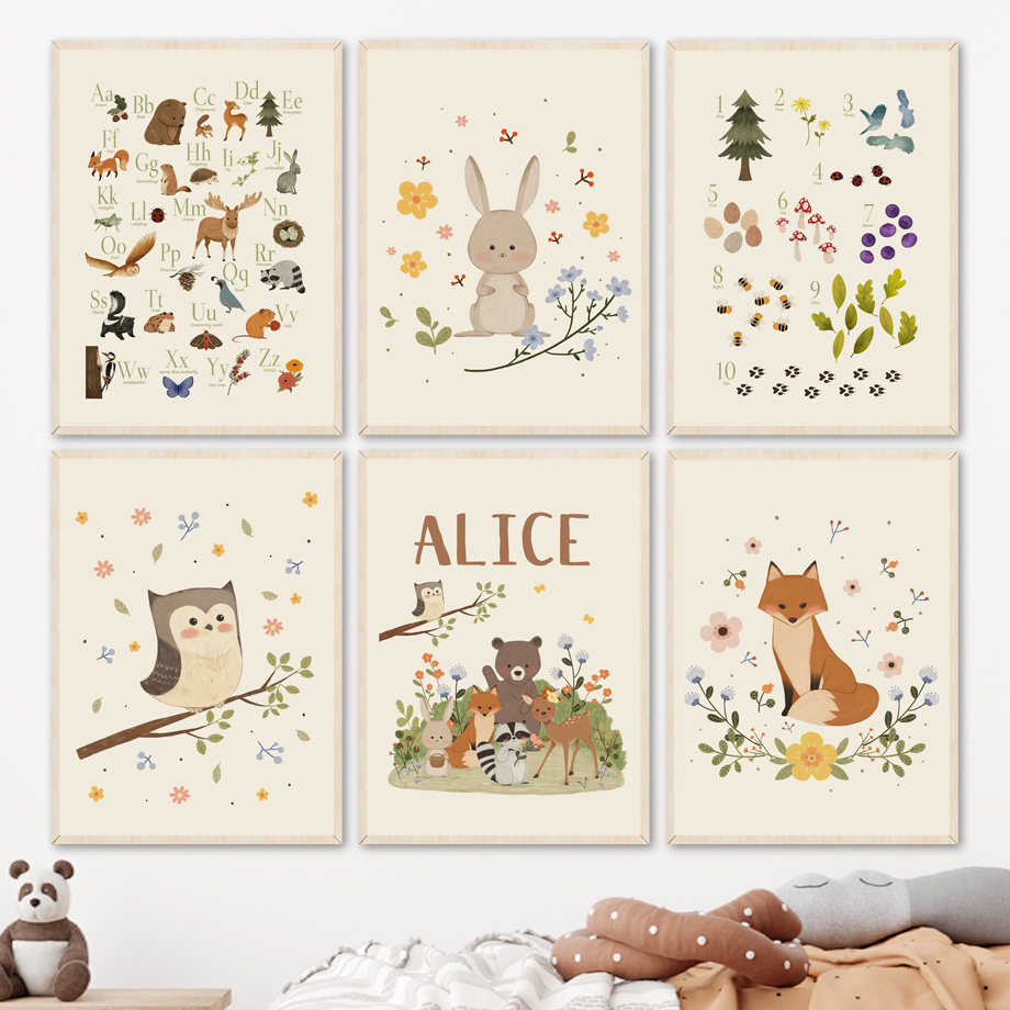Baby Nursery Animal Pictures - Quadro senza cornice con simpatici conigli,