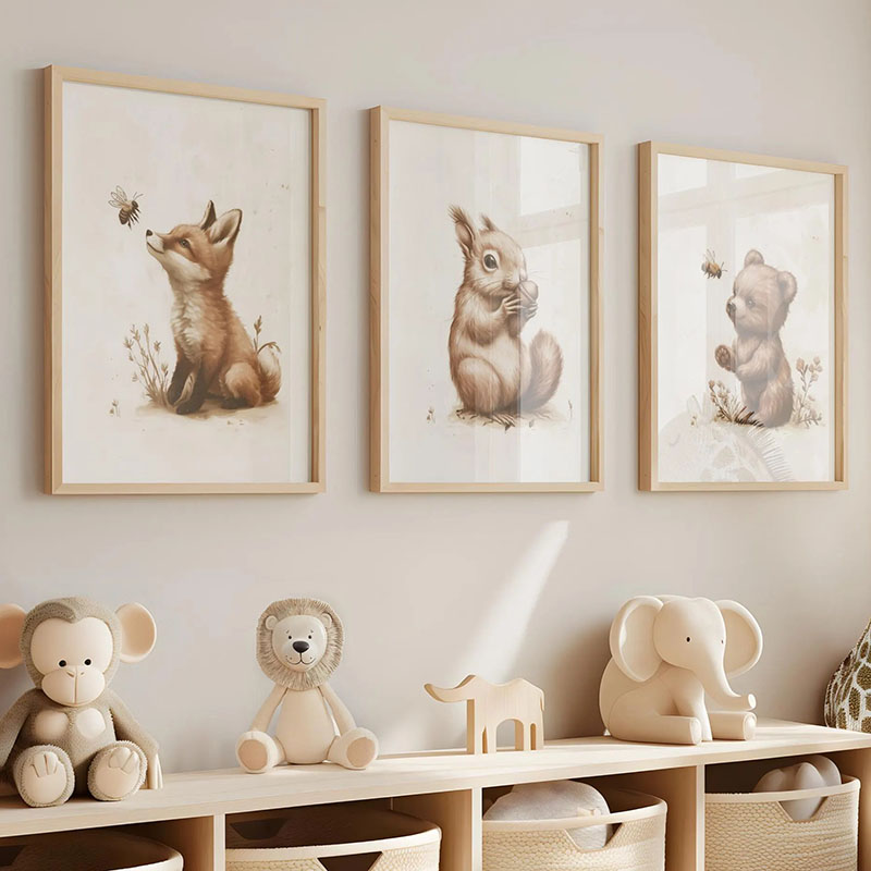 Baby Nursery Animal Pictures - Poster di Animali: Orso, Coniglio, Volpe,