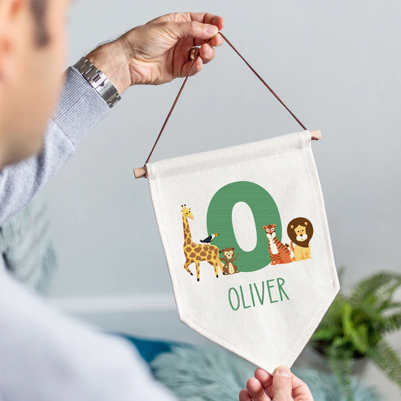Baby Nursery Jungle - Bandierina Personalizzata con Nome e Animali