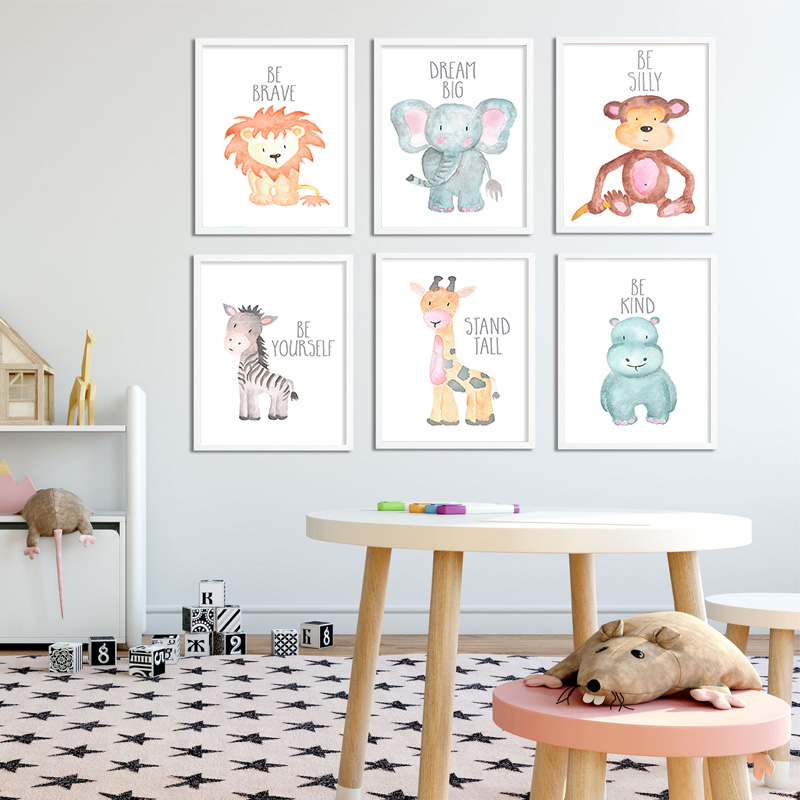 Baby Nursery Animal Pictures - Baby Animal Lion Elefante Giraffa Poster
