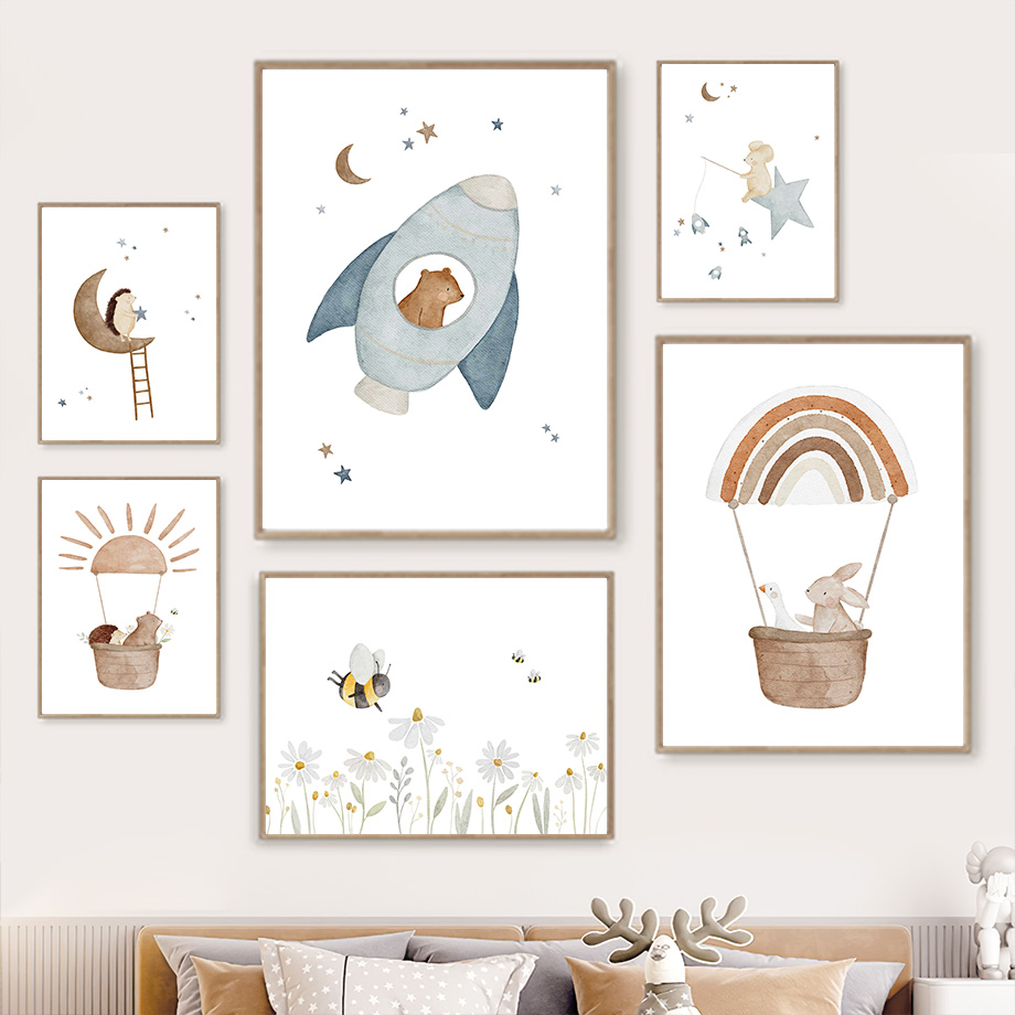 Baby Nursery Animal Pictures - Cartoon Animals Nursery Wall Art murale