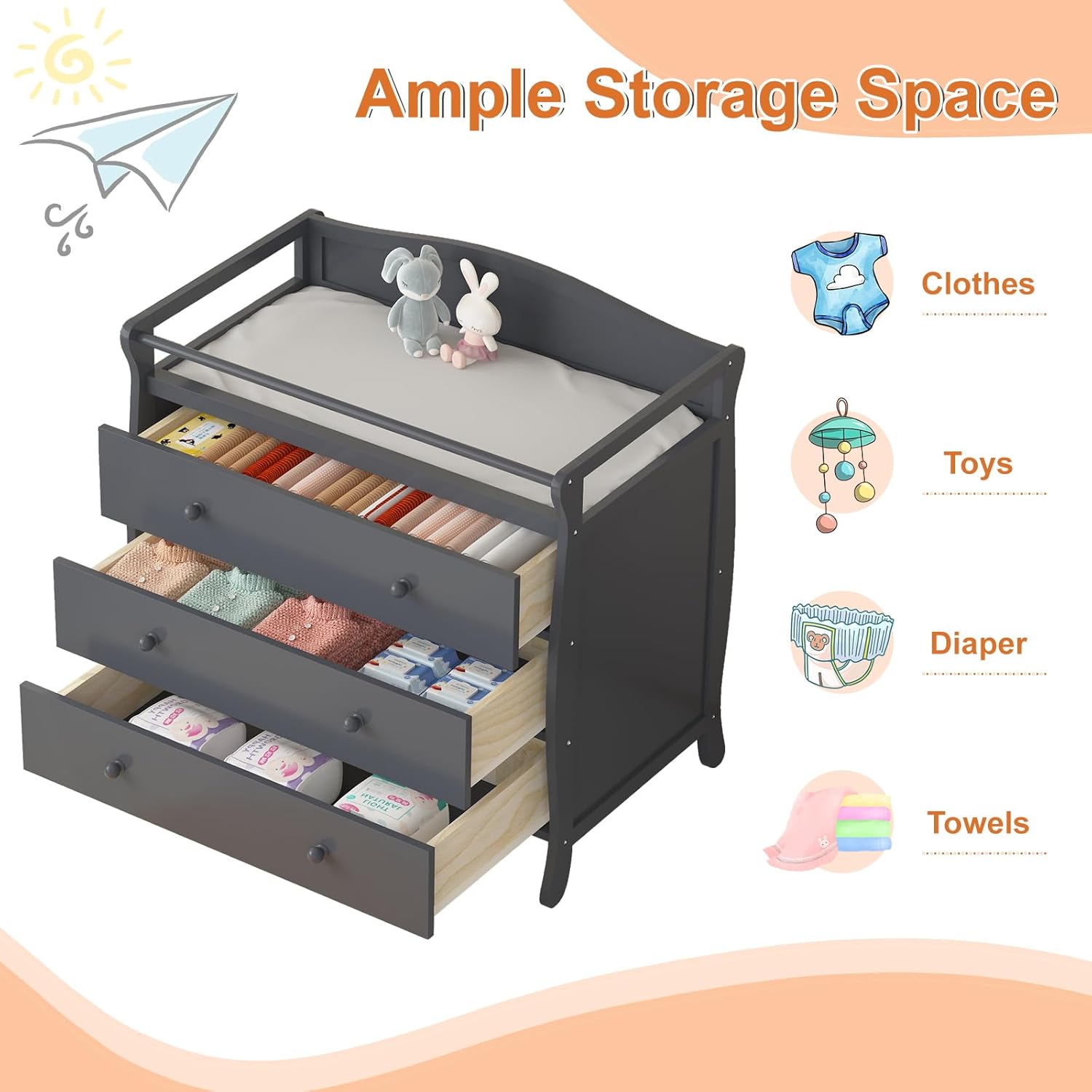 Fasciatoio per bambini a 3 cas - Baby Nursery Dresser Changing Table recensione e prezzo