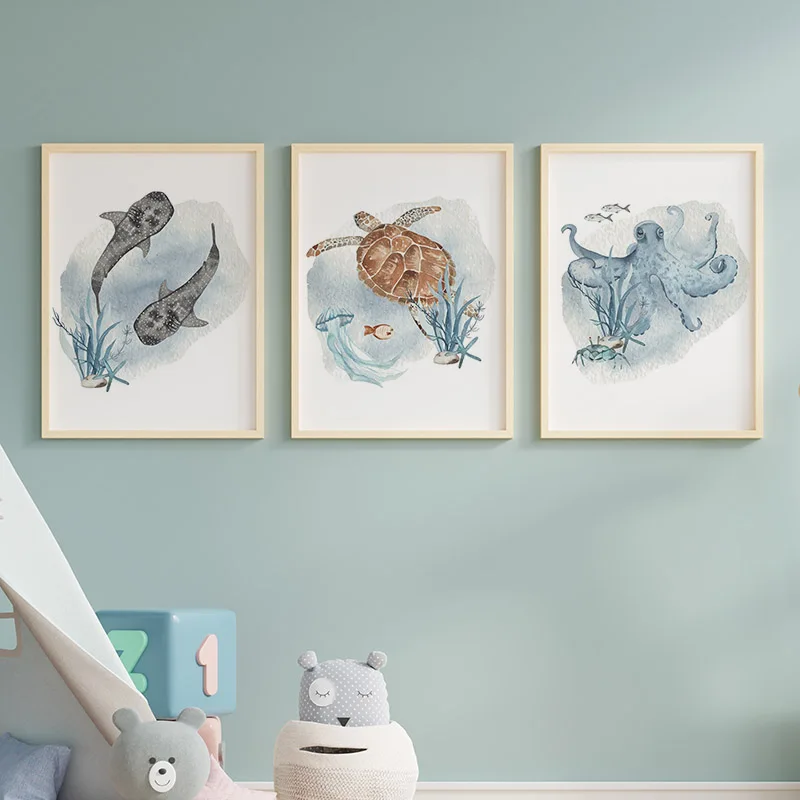 Poster e stampe Whale Fish Sha - Baby Nursery Animal Pictures recensione e prezzo