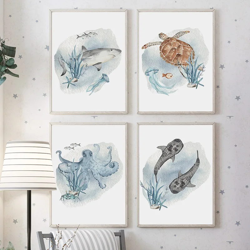 Poster e stampe Whale Fish Sha - Baby Nursery Animal Pictures recensione e prezzo