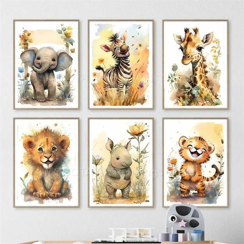 Acquerello Leone Giraffa Tigre - Baby Nursery Animal Pictures recensione e prezzo