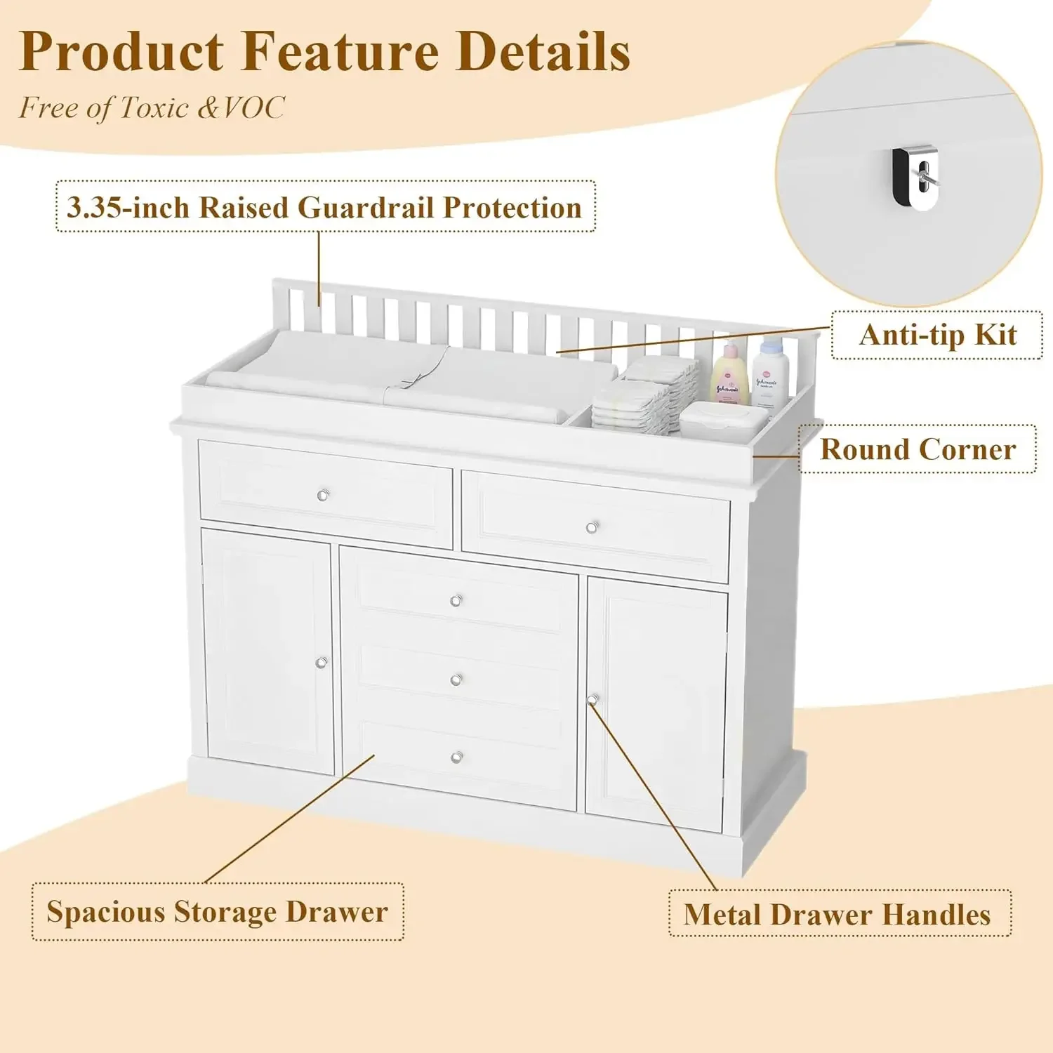 Comò per neonati 46 con fascia - Baby Nursery Dresser Changing Table recensione e prezzo